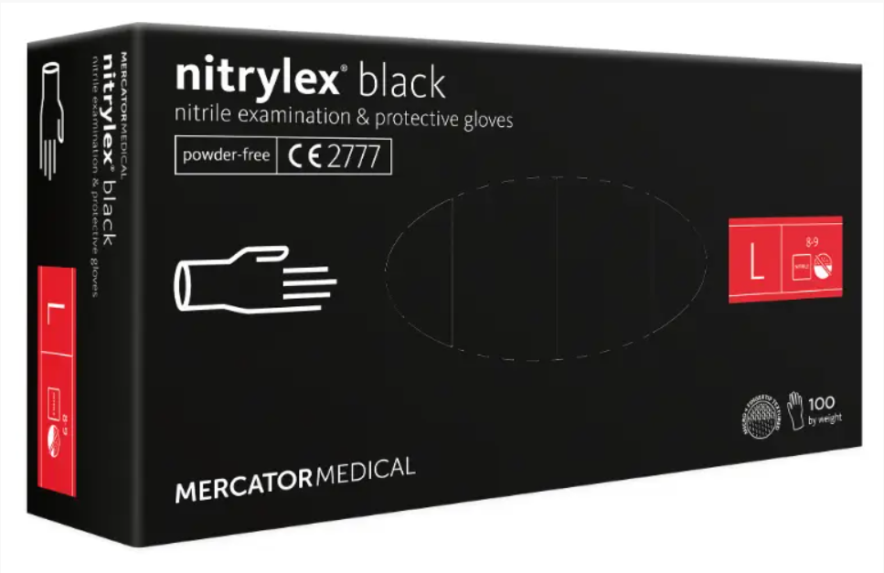 Рукавички нітрилові Чорні (100 шт) L (8-9) PF BLACK Nitrylex